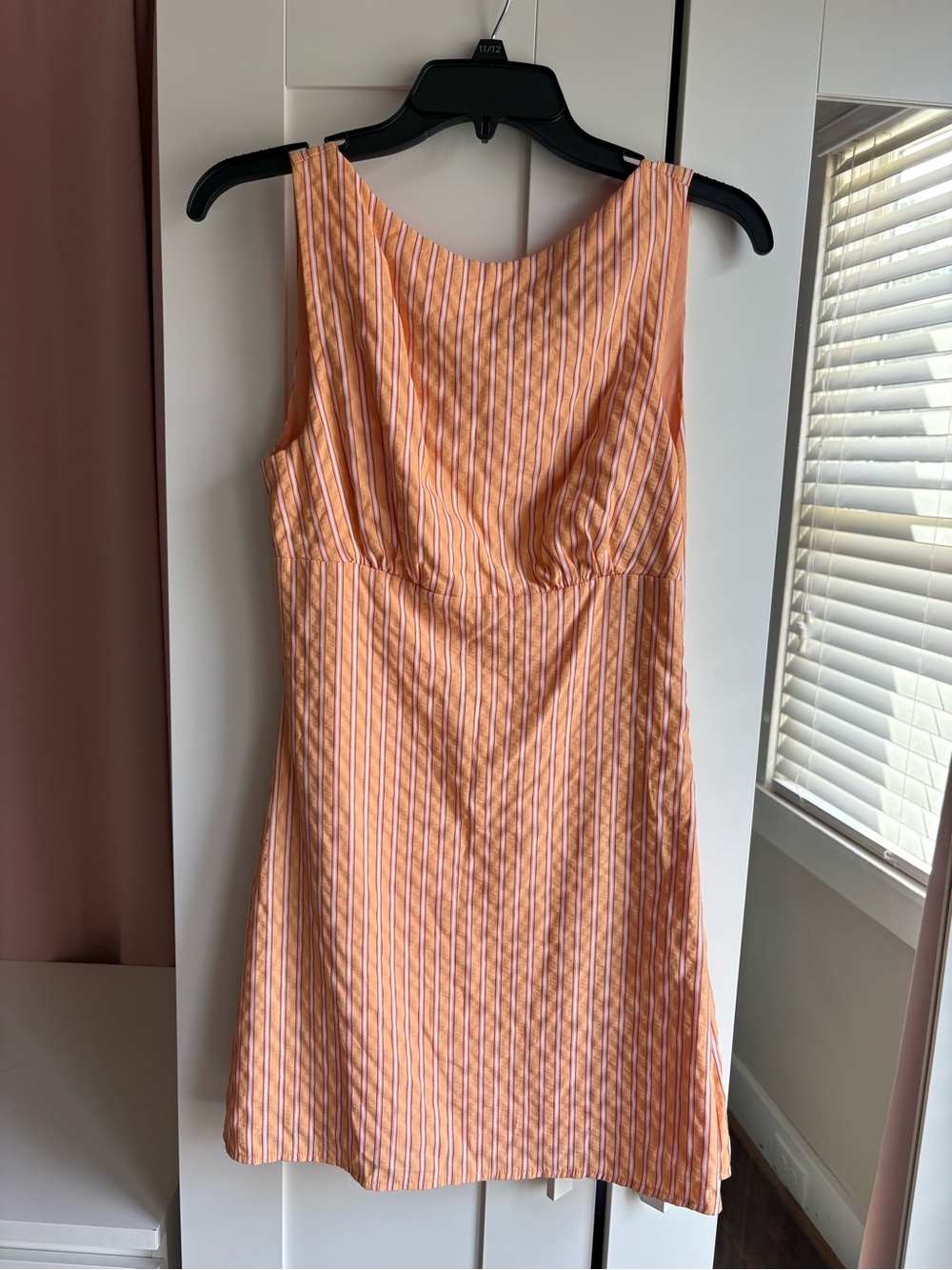 Orange white and pink striped dress